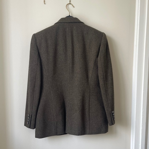 Classic Ralph Lauren Olive Green Lamb's Wool Lined Tweed Blazer - Picture 2 of 11